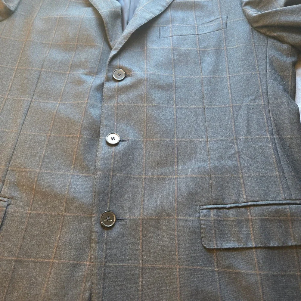 Ermenegildo Zegna Trofeo Wool Windowpane Jacket Blazer  Switzerland 54L‎ *READ*